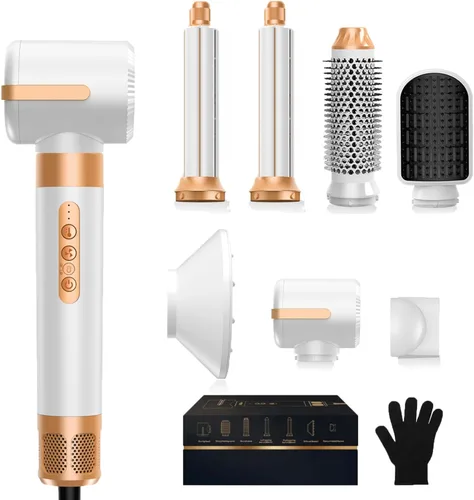 Miniatura 12 de Cepillo Secador de Cabello 7 en Uno, Set de Cabello de Iones Negativos Mejorado Moldeador de Aire Caliente Rizador Envolvente, Plancha Rizadora