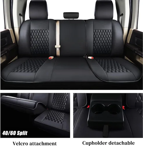 Miniatura 4 de Coverado Fundas de Asientos de Automóvil Juego Completo, Fundas de Asientos de Automóvil de Cuero Impermeables para Dodge RAM 1500 Compatible