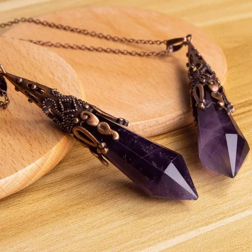 Miniatura 3 de Bivei Collar de chakra de latón antiguo retro con 12 prismas hechos de prisma con piedras preciosas de cuarzo y piedra curativa