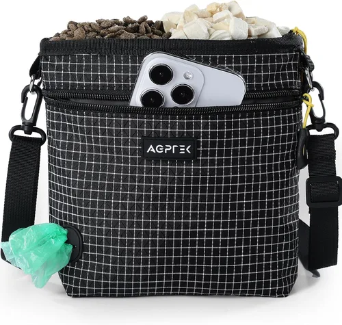 AGPTEK Bolsa magnética para pasear perros con bolsa de aperitivos extraíble y dividida, paquete de cintura resistente al agua con dispensador de