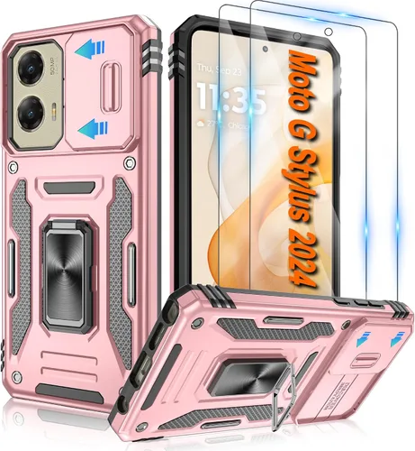Miniatura 13 de Atump Funda para Motorola Moto G Play 2024 (4G) con [paquete de 2] protector de pantalla HD y cubierta para cámara deslizante, soporte de anillo