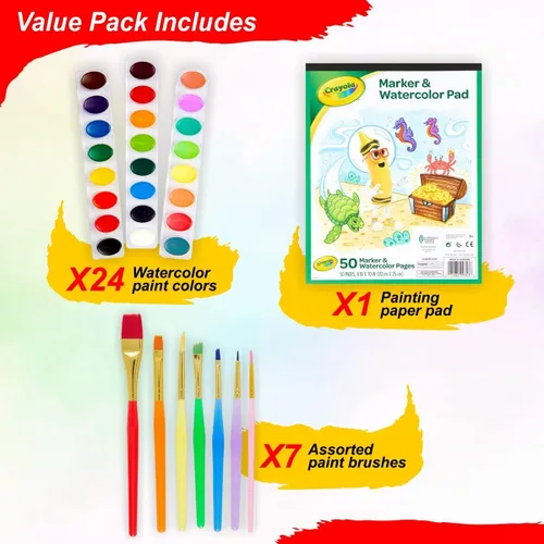 Miniatura 2 de Juego de pintura de acuarela – 24 pinturas de acuarela, 50 hojas de papel de color de agua, 7 pinceles para niños – Juego completo de suministros