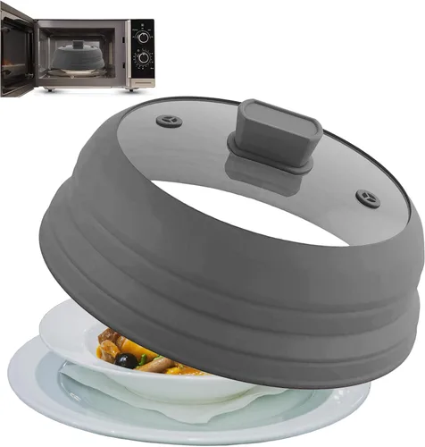 Miniatura 8 de Cubierta plegable para salpicaduras de microondas, tapa de microondas plegable de silicona de vidrio para alimentos, protector de salpicaduras