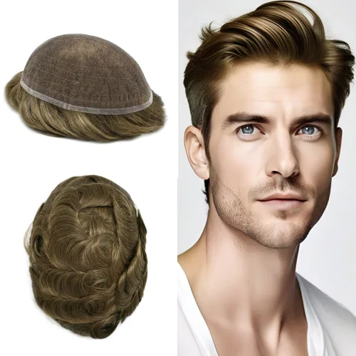 Miniatura 114 de Toupee For Men Real Human Hair System Mens Hair Piece Breathable Mens Toupee Durable Men Hairpiece 6X8#1 Jet Black 80% Density