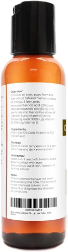 Miniatura 3 de velona Aceite de hígado de bacalao – 2 onzas líquidas 1,000A/100D UI/g Omega 3 Vitaminas A y D3 Aceite nórdico de origen sostenible del Ártico