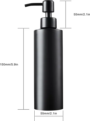Miniatura 3 de Dispensador de jabón, negro mate con embudo y posavasos antideslizante, acero inoxidable 304, botella desinfectante de manos para baño y cocina