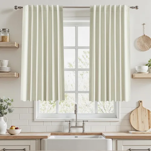 Miniatura 60 de UHITECH Cortinas opacas de 35 pulgadas de largo para sala de estar, 2 paneles, cortina opaca corta para cocina para ventanas pequeñas, cortinas