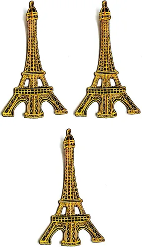 Umama Juego de 3 parches dorados, Torre Eiffel, tela artesanal, París, Francia, viajes, vacaciones, caricatura, retro, divertido, bordado, apliques
