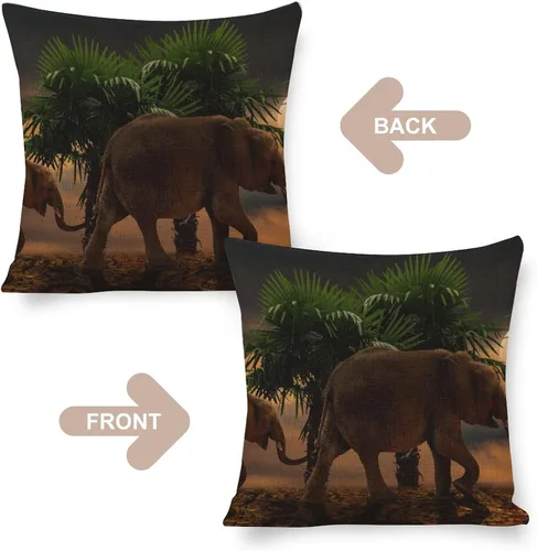 Miniatura 3 de Almohadas de cama con palmeras africanas, camellos, elefantes, 18 x 18 pulgadas, funda de cojín de lino animal de verano para decoración del hogar