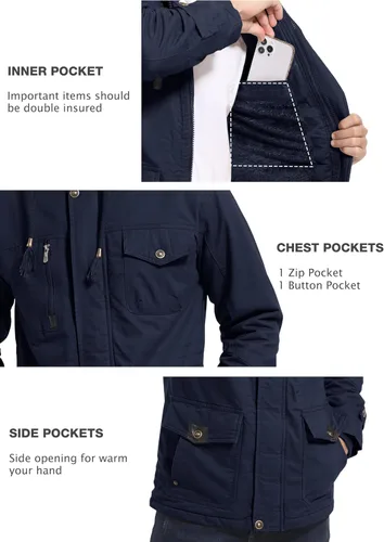 Miniatura 5 de MAGCOMSEN Men's Winter Coat Military Jacket Fleece Lined Parka Cotton Cargo Jacket