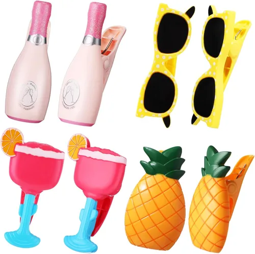 Sieral 8 clips para toallas de playa, sillas de playa, piscina, clips para sillas, soporte de plástico resistente al viento, divertidas pinzas