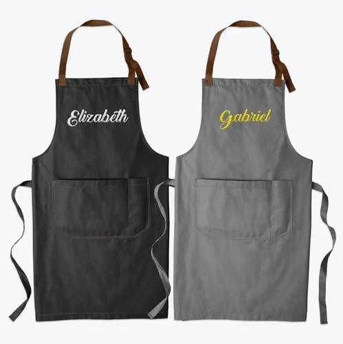 Miniatura 4 de TEEAMORE Custom Embroidered Aprons for Women Men Add Your Text Chef Kitchen Grill Apron Gris ceniza