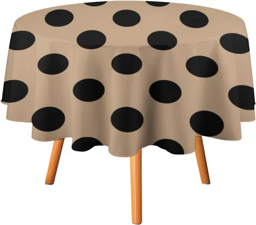 Mantel redondo lavable de lunares negros sobre beige de 50 pulgadas para cocina, comedor, fiesta, decoración moderna