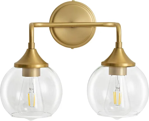 Miniatura 8 de Lámpara de Tocador de Baño Dorada con Pantalla de Vidrio Transparente, Base E26, Luminarias de Baño de 2 Luces Sobre Espejo, Luces de Tocador de 14