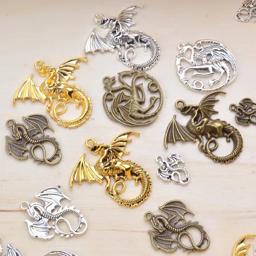 Miniatura 5 de Colgante de dragón volador, 20 piezas surtidas de suministros de manualidades, dijes de dragón antiguo, cuentas de aleación, 10 estilos para hacer