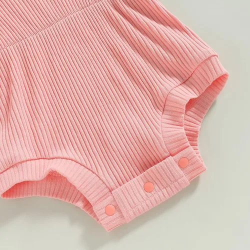 Miniatura 84 de Traje de verano para niña pequeña, de manga corta, acanalado, overol liso, pantalones cortos, ropa para recién nacidos