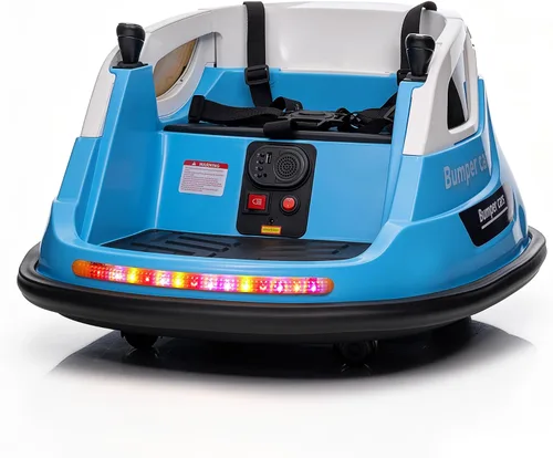 Coche de parachoques eléctrico de 12 V para niños, juguete giratorio de 360 grados con control remoto, 2 velocidades, música, luces LED, cinturón de