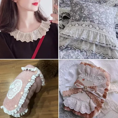 Miniatura 7 de Cinta de encaje con ojales blancos de 7 yardas, cinta de encaje floral para manualidades, ropa, bolsa, decoración de almohadas (1.3 pulgadas)
