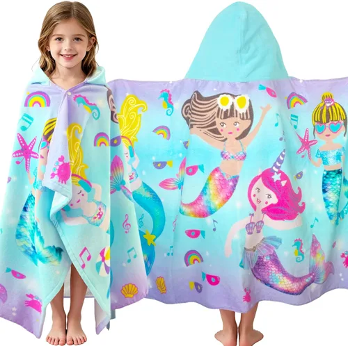 VOOVA & MOVAS Toalla de playa con capucha para niños de 3 a 8 años, 30 x 50 pulgadas, suave, gruesa, grande, 100% algodón, absorbente para playa,