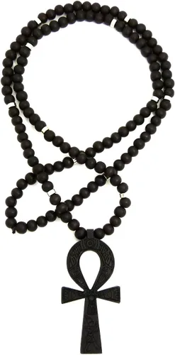 Miniatura 5 de Collar de cuentas de madera de 0.315in de 0.315in de 35.8in con diseño de llave de vida de Egipto, color negro, marrón