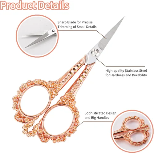 Miniatura 3 de Tijeras multiusos de oro rosa con funda, tijeras de costura y bordado para el hogar, la oficina y la escuela