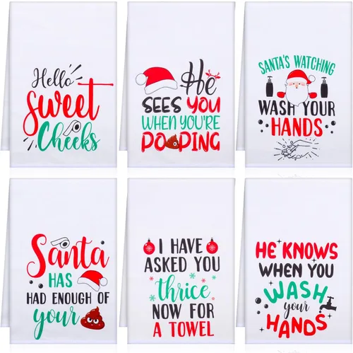Miniatura 8 de Ganeen 6 toallas de mano navideñas para baño, 12 x 18 pulgadas, juego de toallas de cocina de muñeco de nieve azul, juego de toallas decorativas