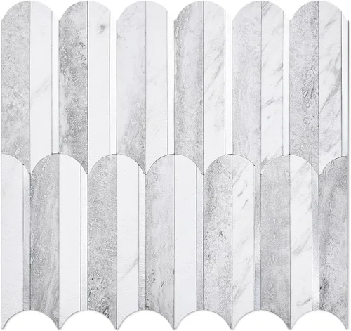 Miniatura 17 de DICOFUN Protector contra salpicaduras de 10 hojas de espiga para despegar y pegar, aspecto de madera blanca vintage, PVC para salpicaduras