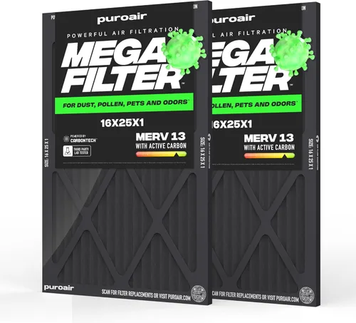 Miniatura 25 de PuroAir Filtro Mega - Filtro de aire de 12x12x1 MERV 13 para el hogar con carbón activado - Filtros alérgenos, caspa de mascotas, humo, polvo
