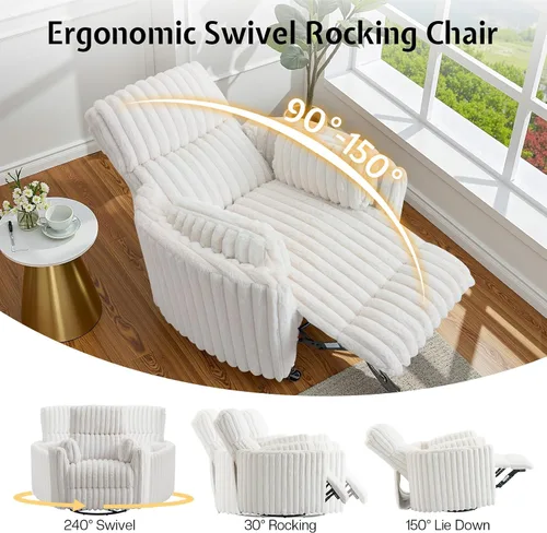 Miniatura 3 de Jocisland Silla Mecedora Eléctrica para Guardería, Sillas Reclinables Giratorias de Gran Tamaño para Adultos con 2 Almohadas, USB y Tipo-C, Cómodo