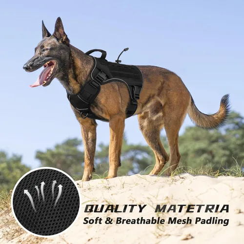 Miniatura 6 de WINGOIN Arnés táctico para perros extragrandes, arnés resistente sin tirones con asa, ajustable, reflectante, militar, K9, chaleco para perros Negro