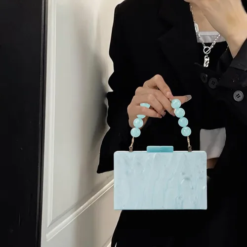 Miniatura 6 de Fecialy Bolso de mano de acrílico para mujer, bolso de noche con cuentas, bolso de mano de mármol, bolso formal para fiesta, novia, boda, bolso