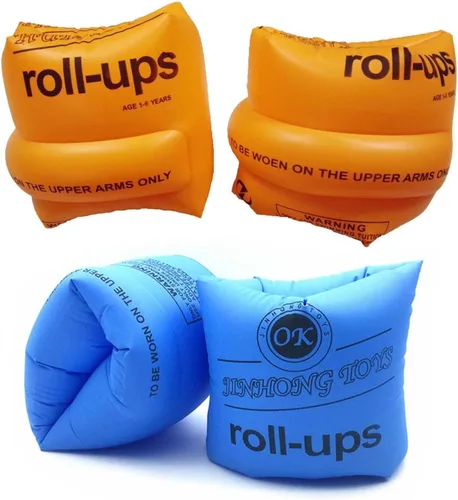 Topsung Bandas inflables para brazos, mangas de flotación, alas de agua, flotadores de brazo de natación para adultos y niños _Azul + Naranja