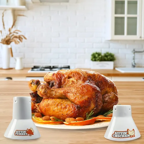 Miniatura 2 de Sittin' - Paquete de 2 asadores de cerámica para barbacoa, horno, parrilla, lata de cerveza vertical para aves de corral, infunde sabor y humedad