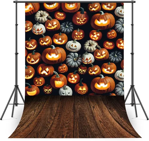 Avezano Telón de fondo para fotografía de Halloween, faroles de calabaza aterradores, tablero de madera, telón de fondo de Halloween, retrato