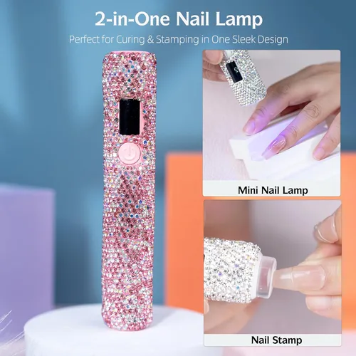 Miniatura 3 de Lámpara de uñas UV de mano con diamantes de imitación brillantes, lámpara LED portátil de 3 W, secador de uñas USB recargable inalámbrico con sello