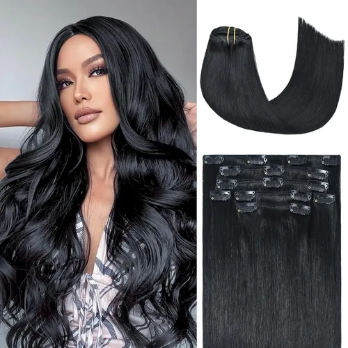 Miniatura 38 de Honsoo Extensiones de cabello humano real de color marrón con pinzas, marrón castaño, 15 pulgadas, 70 g, 7 unidades, cabello lacio sedoso y marrón