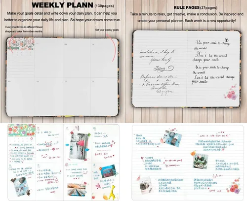 Miniatura 4 de Diario florido, agenda y organizador de horarios (verde tropical, A7 (5 pulgadas)