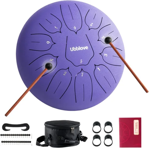 Miniatura 9 de Tambor de lengua de acero, tambor de tanque de mano, 11 notas, instrumento de percusión de meditación de 10 pulgadas con mazos, púas de dedos, Verde