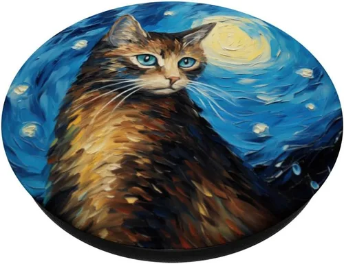 Miniatura 2 de Havanna Brown Cat Starry Night Van Gogh Pintura PopSockets Estándar PopGrip