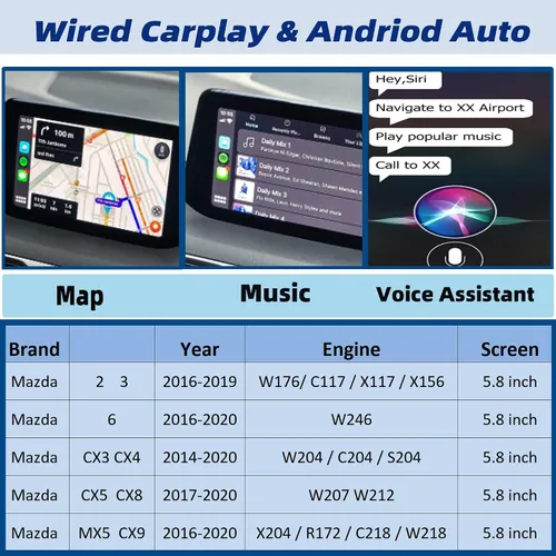 Miniatura 2 de Dasbecan TK78-66-9U0C Mazda Apple Carplay Android Kit de reequipamiento automático compatible con Mazda 2 3 6 CX3 CX5 CX9 MX5 Miata 2014-2020