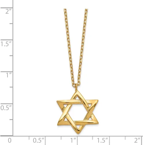 Miniatura 2 de Collar con colgante de plata de ley 925 maciza color dorado amarillo estrella de David judío de la suerte 10 in de extensión