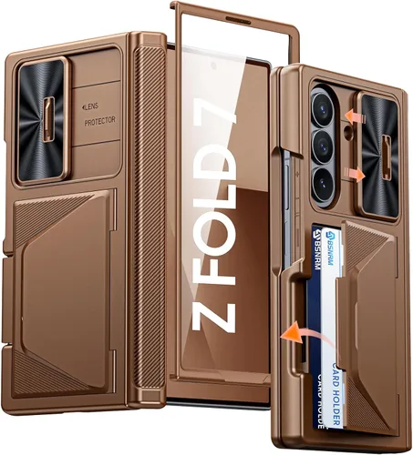Miniatura 19 de Funda para Samsung Galaxy Z Fold 7 con tarjetero con bloqueo RFID, cubierta de lente deslizante integrada y protección de bisagra y protector