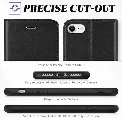Miniatura 8 de TUCCH - Funda tipo cartera compatible con iPhone 8 Negro