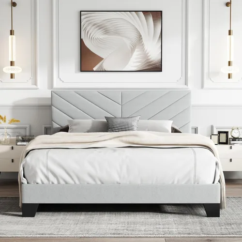 Miniatura 13 de IOILORI Base de cama de tamaño matrimonial con cabecera tapizada, listones de madera resistentes, silencioso, no requiere resortes, fácil de montar
