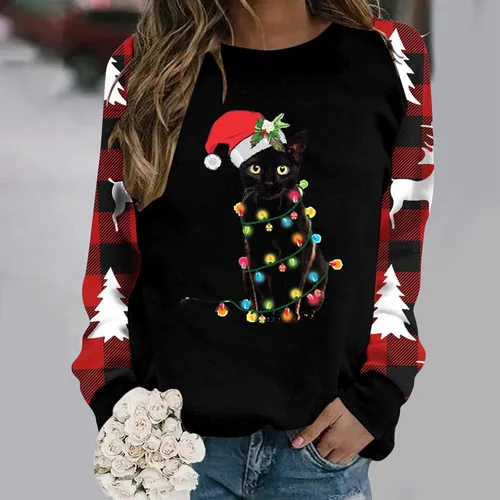 Miniatura 2 de Lmzaren Suéter casual de invierno para mujer, estampado navideño, cuello redondo, ajustado, sudaderas de moda, suéteres cómodos