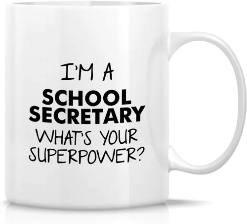 Retreez Taza divertida – I'm a School Secretary What's Your Superpower? Tazas de café de cerámica de 11 onzas – Divertido, sarcasmo, motivacional,