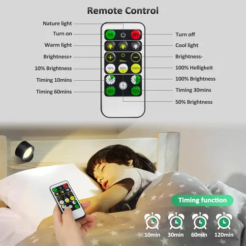 Miniatura 5 de Lightbiz Luces LED Montadas en Pared 3 Piezas con Control Remoto, Lámpara de Apliques de Pared Batería Recargable de 3000mAh Operada por Batería, 3