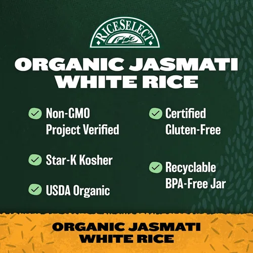 Miniatura 5 de RiceSelect Arroz Jasmati Blanco Orgánico para Recetas Inspiradas en la Comida Asiática, Arroz Premium Jazmín de Grano Largo Sin OMG y Sin Gluten