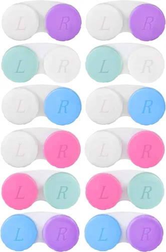 KISEER Paquete de 12 fundas coloridas para lentes de contacto, contenedor a granel, kit de almacenamiento de remojo (6 colores)