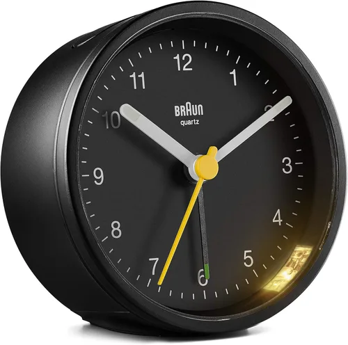 Miniatura 12 de Braun Classic - Reloj despertador analógico con repetición y luz, movimiento silencioso de cuarzo, alarma de pitido creciente en gris, modelo BC12G.